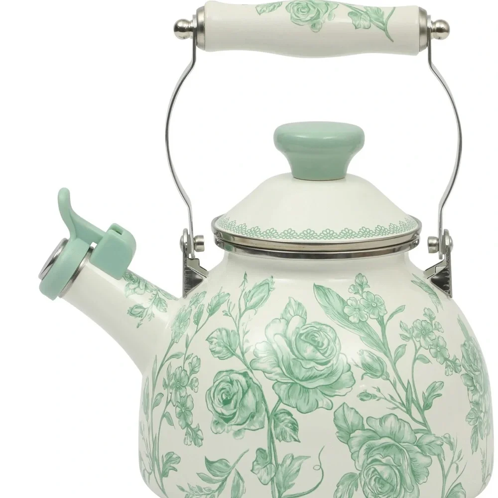 The Pioneer Woman Green and White Floral Teapot